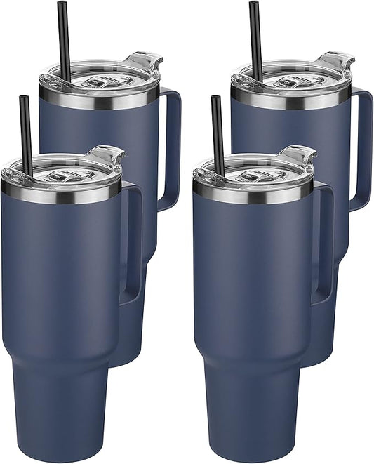 HASLE OUTFITTERS 40 oz Stainless Steel Tumbler with Handle, Vacuum Insulated Tumblers Bulk, Reusable Double Wall Travel Coffee Mug, Durable Powder Coated Water Bottles(Navy, 4)
