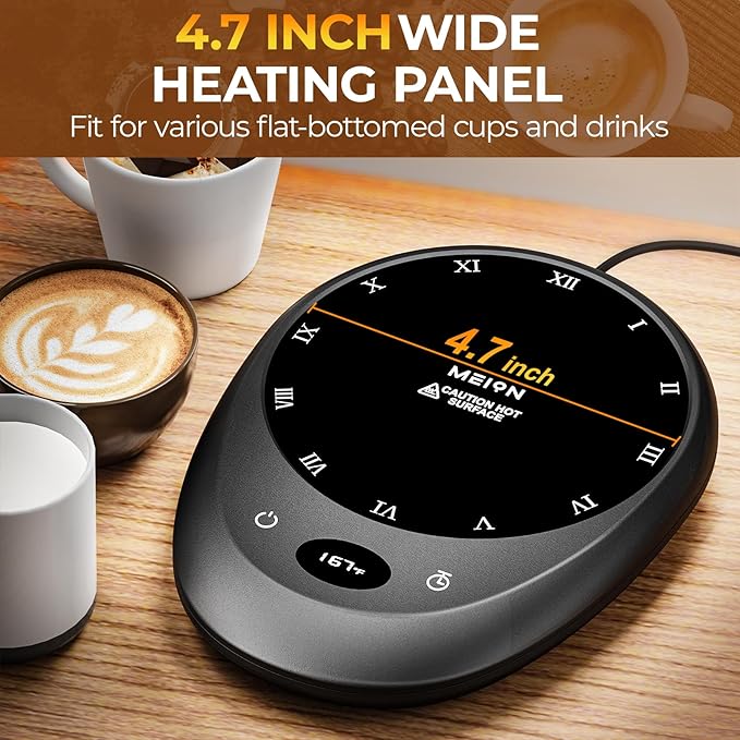 MEION Coffee Mug Warmer for Desk, Coffee Cup Warmer, 4 Temp Settings & 1-12H Timer, Coffee Warmer with Auto Shut Off Smart Gravity Sensor, Beverage & Candle Warmer Coffee Gifts Accessories(Black)