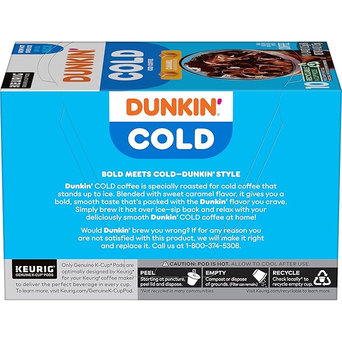 Dunkin' Cold Caramel Flavored Coffee, 10 Keurig K-Cup Pods