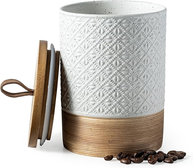 Large Coffee Containers with Lids, Ceramic Coffee Canister Kitchen Food Storage Cookie Jars with Airtight Lid for Spice Sugar Tea Candy, Stackable Decorative Jars for Counter - White 28 fl.oz