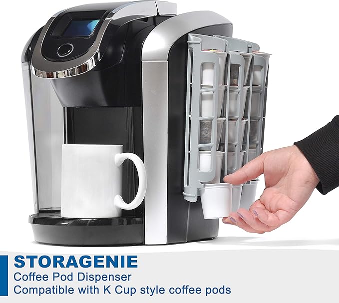 STORAGENIE Coffee Pod Holder Side Mount K Cup Pods Dispenser compatible with Keurig Coffee Makers, Perfect for Small Counters