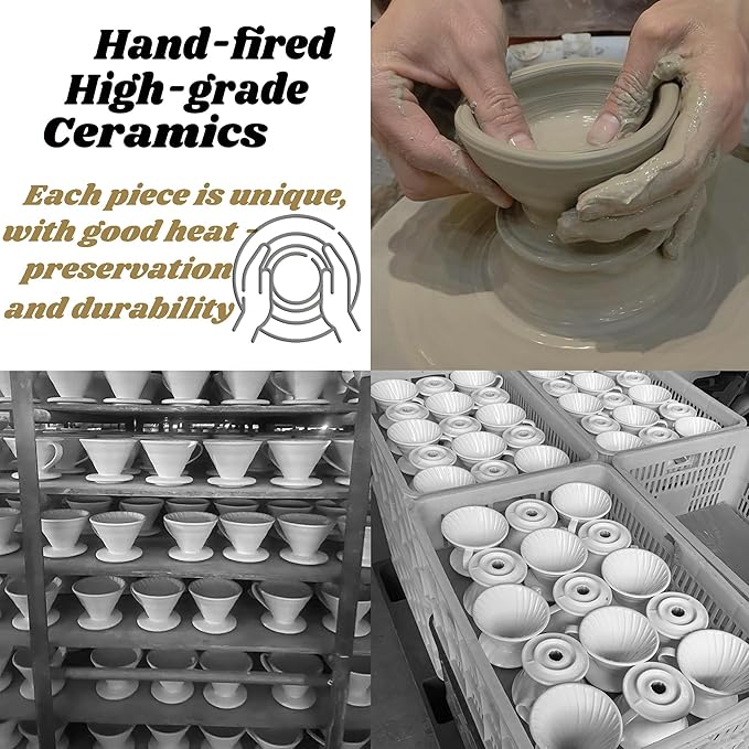 Pour Over Coffee Dripper - Ceramic Pour Over Coffee Maker Cone, Porcelain Coffee Drip, Pour Over Single Cup, Manual Brew Maker for Home, Cafe, Office - 1-4Cup, V60 Size 02 (Lake blue)