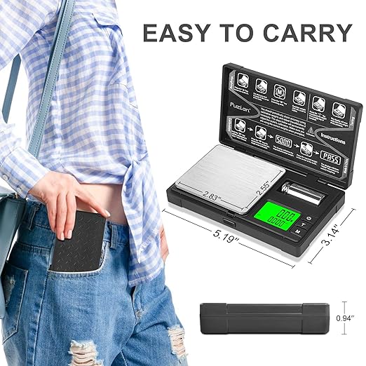 Fuzion Gram Scale Digital Pocket Scale, CASH-200 x 0.01g Digital Grams Scale, Jewelry Scale, Small Food Scale Mini Gram Scale with Dual Display, Calibration Weight