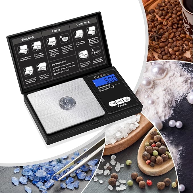 Fuzion Digital Pocket Scale, 200g/0.01g Gram Scale, Mini Scale Grams, Small Digital Scale, Small Food Scale, Jewelry Scale, Precision Scale with Tare, LCD