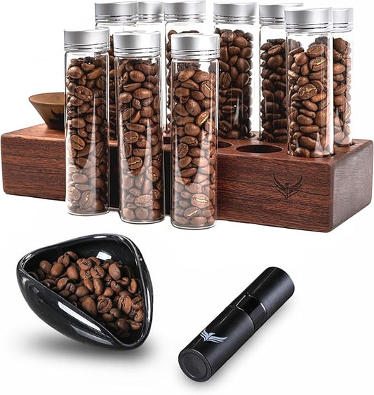 Coffee Dosing Cup With RDT Spray Bottle and Single Dose Bean Storage Tubes - Perfect Barista Accessories for Espresso & Filter Coffee