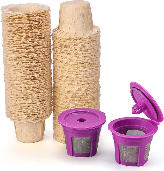 2 Pack Reusable K Cups with 100 Count Natural Paper Filters,Compatible with Keurig Single Serve 1.0 and 2.0, Fits All Reusable K Cup Coffee Pods