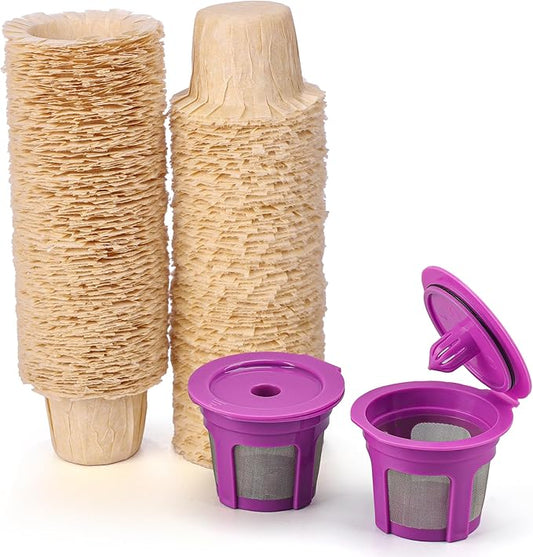 2 Pack Reusable K Cups with 100 Count Natural Paper Filters,Compatible with Keurig Single Serve 1.0 and 2.0, Fits All Reusable K Cup Coffee Pods
