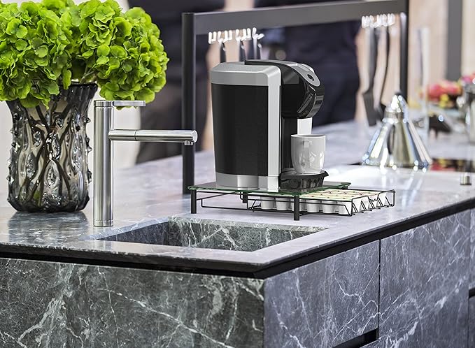 Deco Brothers Crystal Tempered Glass K-Cup Holder Drawer for 30 Coffee Pods Storage, Black