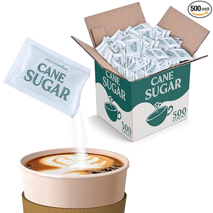 Bulk Sugar Packets, 500 Count - Individual Servings of White Sugar Packets for Coffee and Tea, Granulated Sugar Packs Great for Restaurants, Coffee Shops, Offices, Schools, and More