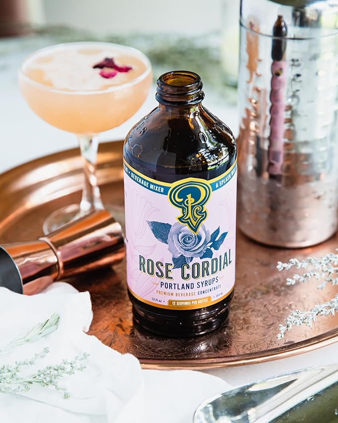 Portland Syrups Rose Cordial Syrup - Craft Exquisite Floral beverages for Cocktails, Mocktails, Soda, and More - 12 oz with 24 Servings (Pack of 1)