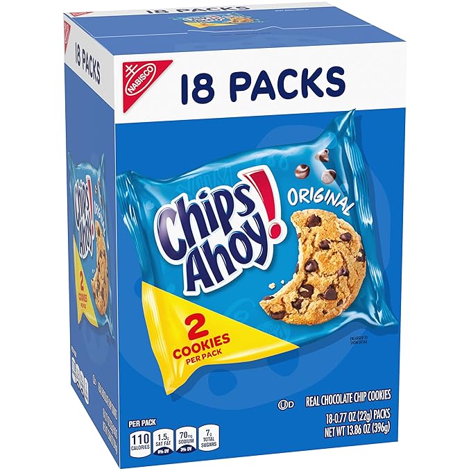 CHIPS AHOY! Original Chocolate Chip Cookies, 18 Snack Packs (2 cookies per pack)