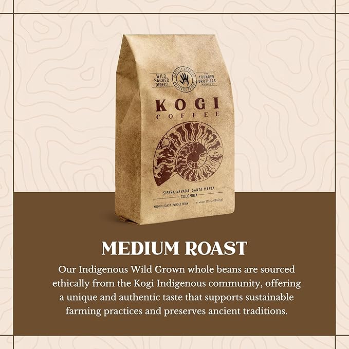 The Younger Brothers Trading Co. Kogi Coffee | Indigenous Wild Grown Whole Bean | Ethically Sourced Single Origin Colombian Coffee | Kogi Medium Roast, 12 Ounce (Pack of 1)