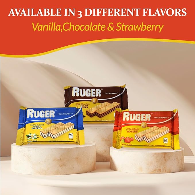 Ruger Wafers Austrian Strawberry Wafers, 2.125 Ounce (Pack of 12) - Delightfully Crisp and Creamy Strawberry Treats with Natural Ingredients and Extended Freshness, Ideal for Snacking, Desserts, and Anytime Enjoyment