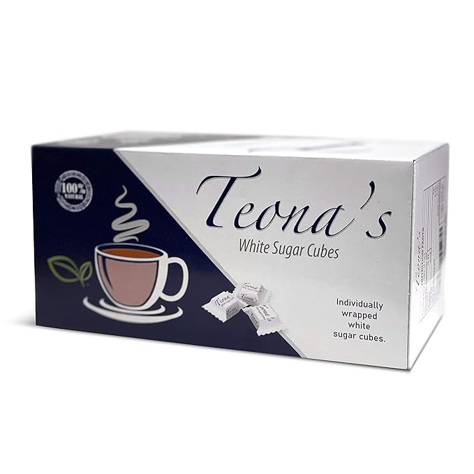 Teona’s 152 White Sugar Cubes - Individually Wrapped 1 LB Box | 100% Beet Root - Perfect Size for Tea & Coffee | Raw Sugar Cubes for Entertaining, Cafes, Bars, Home or Office Use