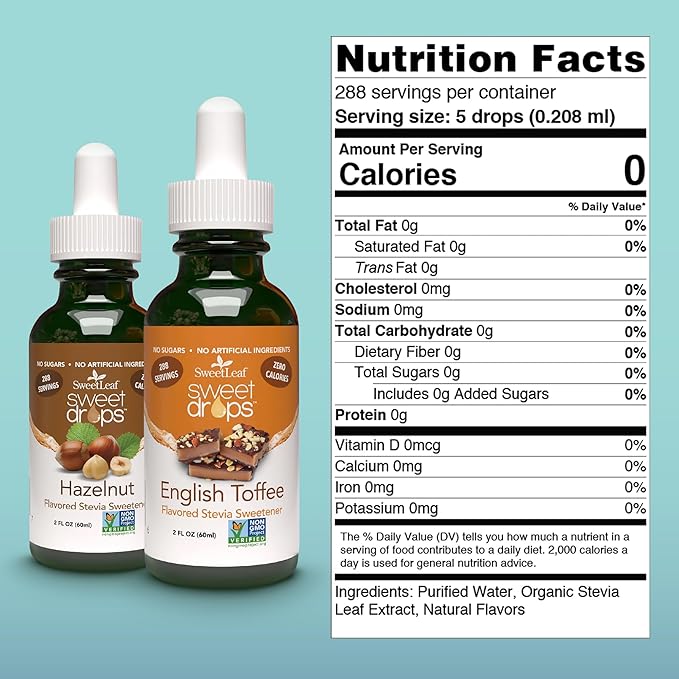 SweetLeaf Sweet Drops Flavored Stevia Sweetener Hazelnut & English Toffee Variety Pack 2oz