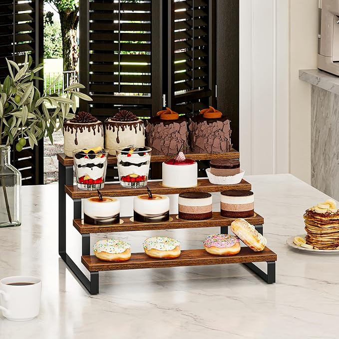 Giikin Display Risers, 4 Tier Display Stand for Perfume, Makeup, Figures and Dolls Collection, Tiered Display Stand Risers for Retail Display Cupcake Display, Counter Shelves for Kitchen Bathroom Shop