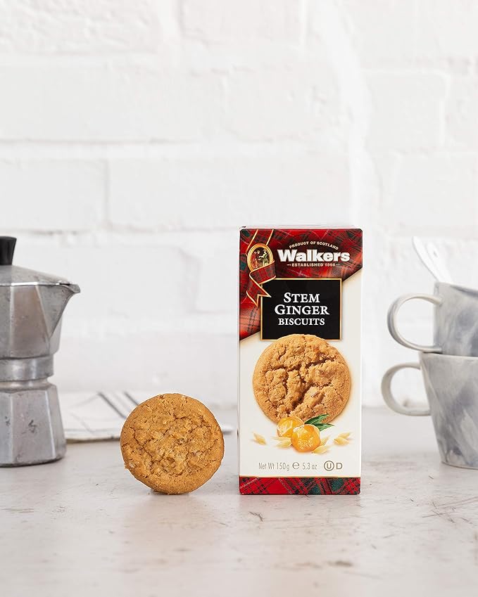 Walker's Shortbread Stem Ginger Biscuits, Scottish Cookies, 5.3 Oz (Pack of 6)