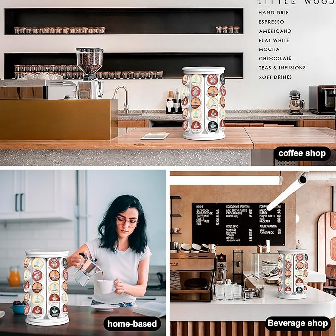 CEHNCEH K Cup Holder, Coffee Pod Carousel Organizer K Cup Stand, Compatible with 40 Keurig K-Cup Pods, Large Compacity Coffee Capsule Holder, Home or Office Kitchen Counter Organize (Off-white)