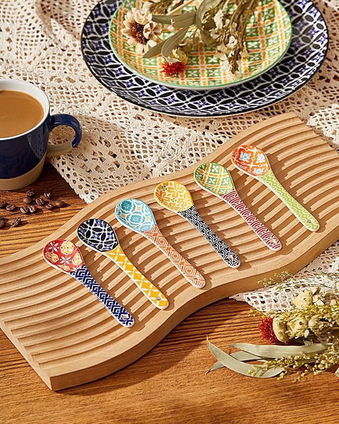 Ceramic Coffee Spoons, Colorful Teaspoons, Small Spoons for Espresso, Dessert, Tea, Stirring, Dishwasher & Microwave Safe, Assorted Colors, Set of 6