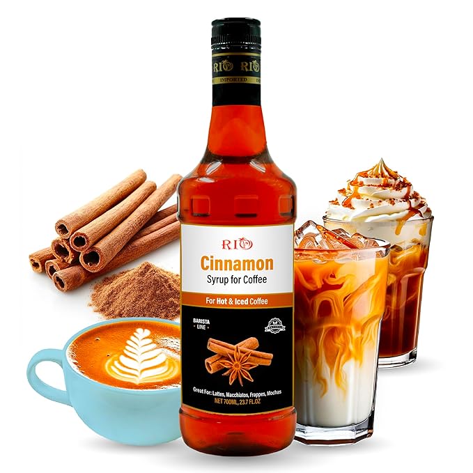 RIO Cinnamon Flavoring Coffee Syrup for Hot or Iced Drinks and Desserts, Warm and Inviting Coffee Syrup Flavor Sweetened with Pure Cane Sugar, Barista - Grade Flavor Syrups For Drinks at Home & Work - 700ml