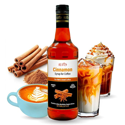 RIO Cinnamon Flavoring Coffee Syrup for Hot or Iced Drinks and Desserts, Warm and Inviting Coffee Syrup Flavor Sweetened with Pure Cane Sugar, Barista - Grade Flavor Syrups For Drinks at Home & Work - 700ml