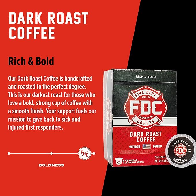 Fire Department Coffee - Gives Back to Firefighters - Dark Roast Coffee Pods - Bold & Strong - Roasted in the USA - Premium K Cups - Veteran Owned - 12 Single Pods