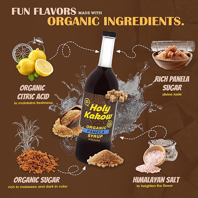 Holy Kakow Cafe Organic Panela Syrup - Panela Syrup, Coffee Syrup, Organic Syrup for Coffee, Panela Syrup for Coffee, Add to Latte, Cocktail and Shake, Real Food Ingredients, Specific Flavor - 750ml
