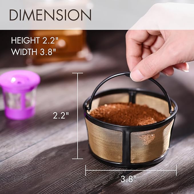 Reusable Mesh Ground Coffee Filter Carafe for Keurig K-Duo Essentials and K Duo Brewers Machine, With 2 Refillable K Cups Pod by PureHQ - Gold Tone Mesh Filter - Value Pack