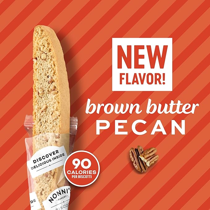 Nonni's Brown Butter Pecan Biscotti, Nutty Pecan Cookie with Rich Browned Butter Flavor, 8 Individually Wrapped Bakery Snacks, 5.52 oz