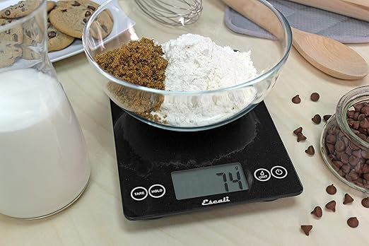 Escali Arti Glass Food Scale Digital Countertop Kitchen, Baking and Cooking Scale with Nutrition and Calorie Counter, 15-Pound Capacity, 9" x 6.5" x .75", Black