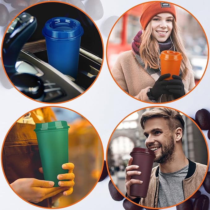 Domensi 30 Pack Reusable Coffee Cups with Lids 16 oz Disposable Travel Cups Bulk Plastic to Go Coffee Tumblers for DIY Hot Cold Drink Party Favors Coworker, Microwaveable (Colorful)