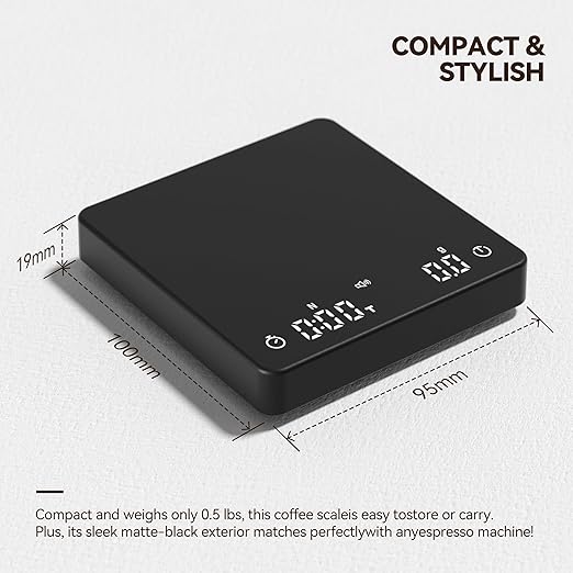 Rechargeable Coffee Scale with Auto Timing,Mini Espresso Scale with Timer, 2kg/0.1g High Precision Scale for Coffee Beans, Black