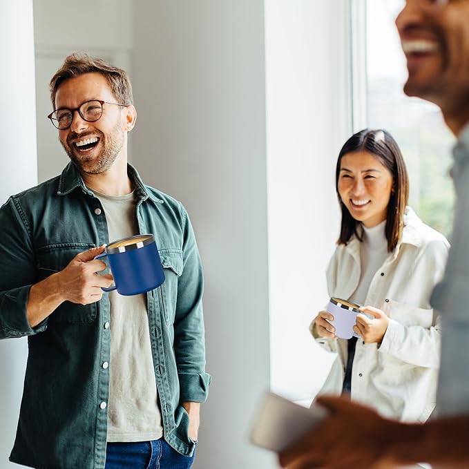 VEGOND 14 oz Insulated Coffee Mug with Handle, Stainless Steel Travel Coffee Mug with Lid, Double Wall Vacuum Metal Coffee Cup, Coffee Tumbler Powder Coated, White 1 Pack