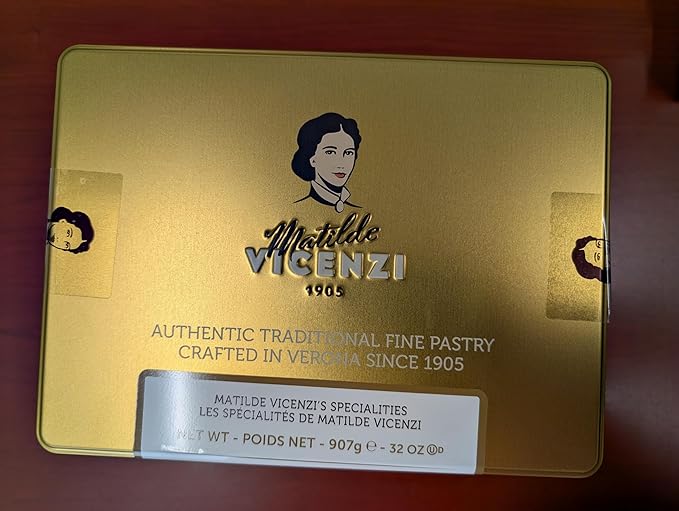 Matilde Vicenzi Verona Gift Tin - Assortment of Italian Pastries and Cookies - Gourmet Gifts For Thanksgiving & Christmas - Assorted Cookies in Italian Design Tin 32oz (907g)