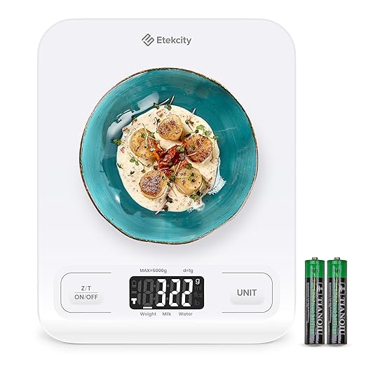 Etekcity Food Kitchen Scale, Digital Grams and Ounces for Weight Loss, Baking, Cooking, Keto and Meal Prep, LCD Display, Medium, White