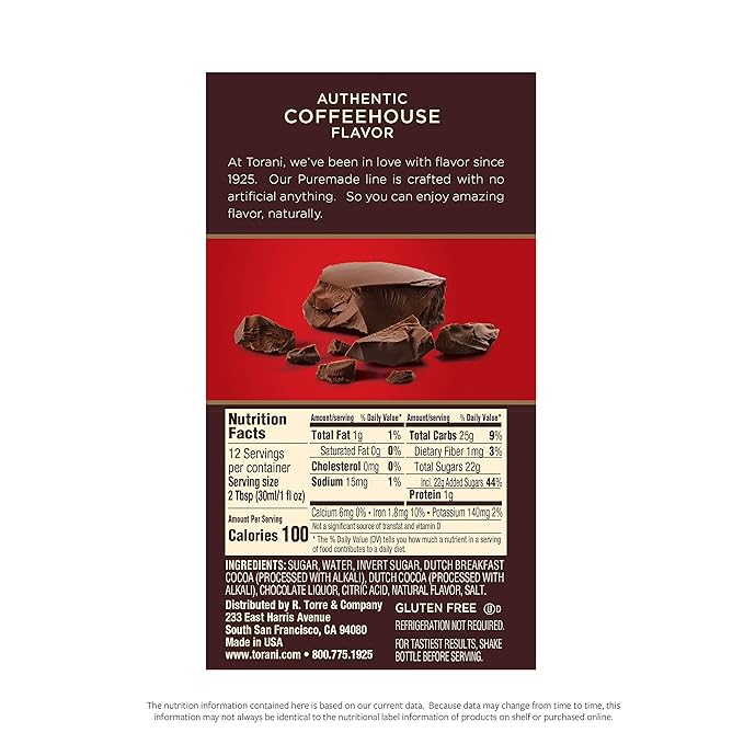 Torani Puremade Sauce, Dark Chocolate, 16.5 Ounces (Pack of 4)