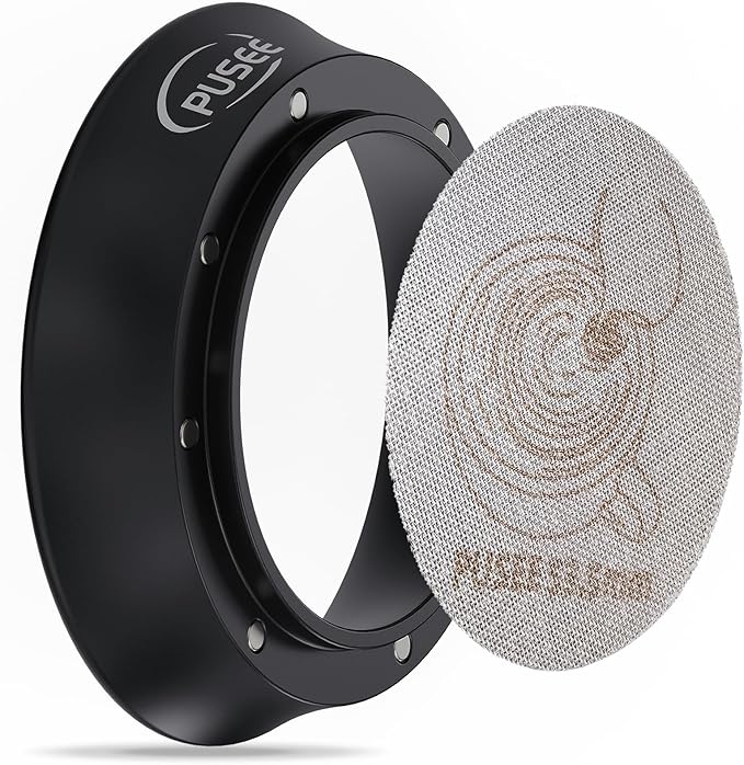 54mm Espresso Dosing Funnel & 53.5mm Puck Screen,PUSEE Coffee Dosing Ring Aluminum Metal,Reusable 1.7mm Thickness 150μm Espresso Puck Screen 316 Stainless Steel Fits 54mm Portafilter