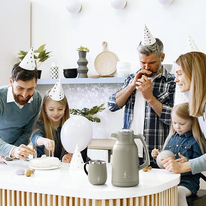 IDEUS Thermal Coffee Carafe 68oz (2,000ml), Stainless Steel Double Wall Insulated Vacuum Flask, Water Jug Coffee Server and Beverage Dispenser, Heat and Cold Retention (Celadon, 68oz (2,000ml))