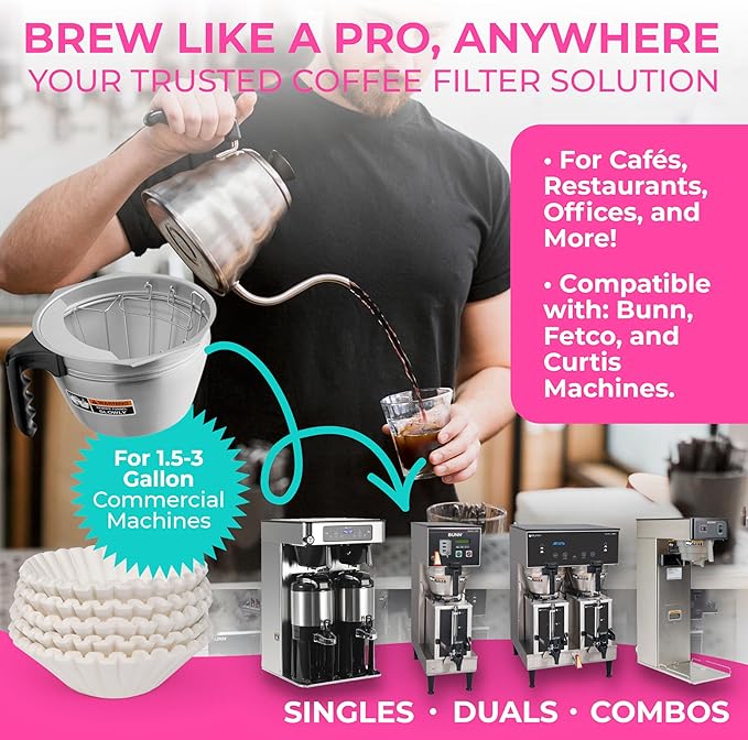 Katy's Extra Large Coffee Filters - (12.5” x 4.5” Inch) For 1.5 to 3 Gallon Commercial Machines - Premium Quality, Tall & Wide, No Ground Overflow - Restaurant & Cafe Use (250-Count Bulk Pack)