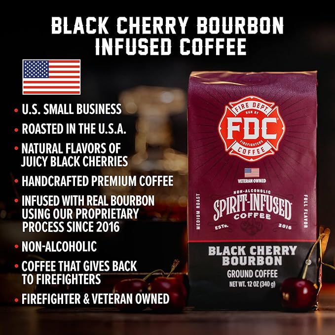 Fire Department Coffee - Black Cherry Bourbon Coffee - Gives Back to Firefighters - Premium Bourbon Infused Whole Bean - Non-Alcoholic - Roasted in the USA - Veteran Owned (12 oz, Pack of 2)