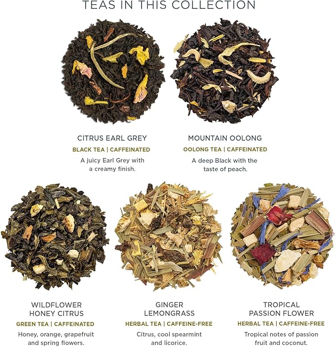 Tea Forte Demoiselle Premium Tea Presentation Box Tea Gift Sampler, 20 Count, 2 of Each Variety Individually Wrapped Handcrafted Pyramid Infuser Bags