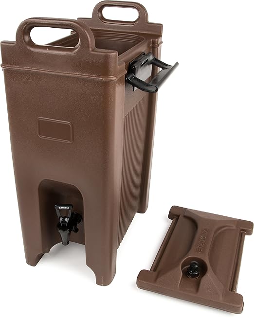Carlisle FoodService Products 5-Gallon Insulated Beverage Dispenser, Cateraide, Food-Grade with Handles, Rugged PE Shell with PU Insulation for Coffee, Tea and Hot or Cold Drinks, Brown - Made in USA
