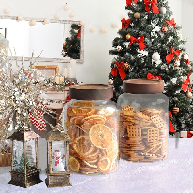 Glass Coffee Jars Spice Jar Round Storage Canister with Wooden Lid Clear Glass Food Jar for Pantry Sugar Tea Coffee Bean Spice Nuts Cookies Bath Salts (1800ml/60oz-2PACK（with spoon))