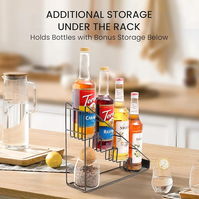 Mustry Coffee Syrup Rack for Coffee Bar Accessories, Fits with Torani and Monin Syrup, Coffee Bar Organizer Holds 4 Bottles