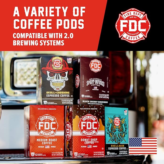Fire Department Coffee - Vanilla Bourbon Coffee K Cups - Gives Back to Firefighters - Premium Bourbon Infused Pods - Non-Alcoholic - Roasted in the USA - Veteran Owned - 24 Single Pods
