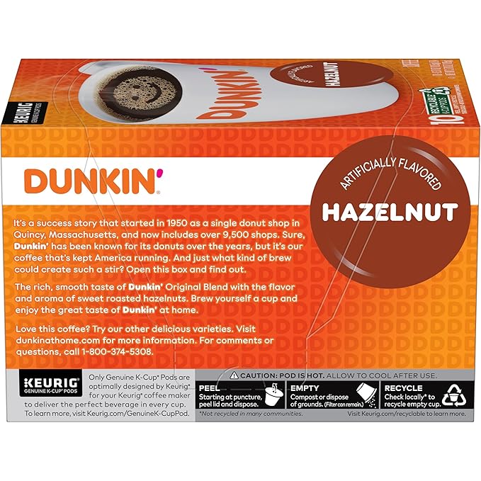 Dunkin' Hazelnut Flavored Coffee, 10 Keurig K-Cup Pods