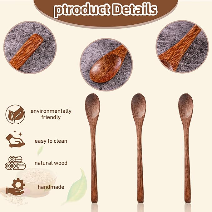 4PCS 7.8inch Wooden Spoons for Honey and Coffee，Small Wooden Spoons with Long Handle for Stirring – Padauk Wood Honey Spoon & Coffee Spoons for Jars, Tea and Spice