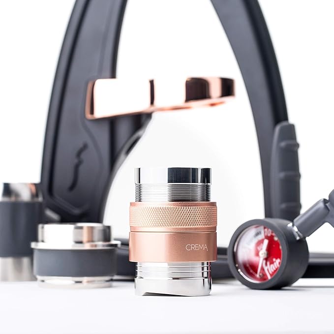 CREMA Coffee Products 46mm Hand Tamper & Coffee Distributor V2 | Compatible with Flair Pro and Pro 2 Portafilter | Double-Sided, Adjustable Depth Tool|Made with Durable 304 Stainless Steel|Rose Gold