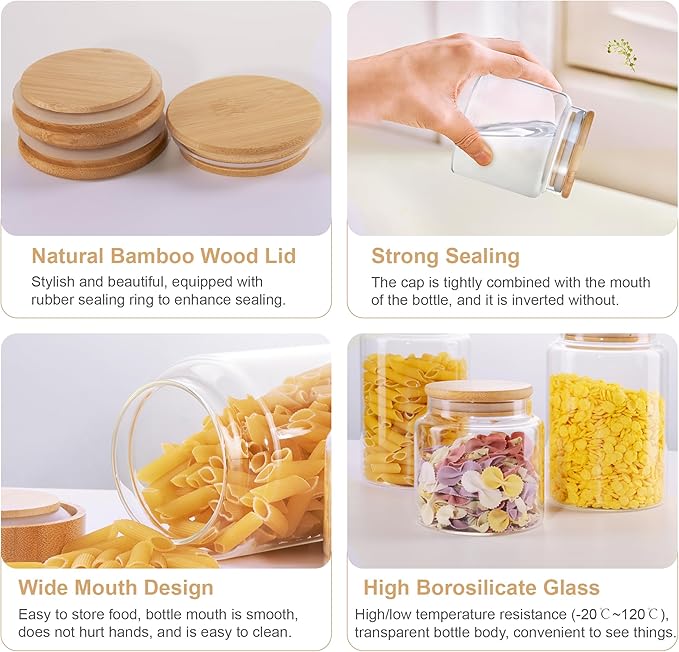 42 oz/1200 ml Glass Storage Canister with Airtight Lid, Clear Decorative Container Jar for Coffee, Spice, Candy, Salt, Cookie, Condiment, Pepper, Sugar, Overnight Oats - Large