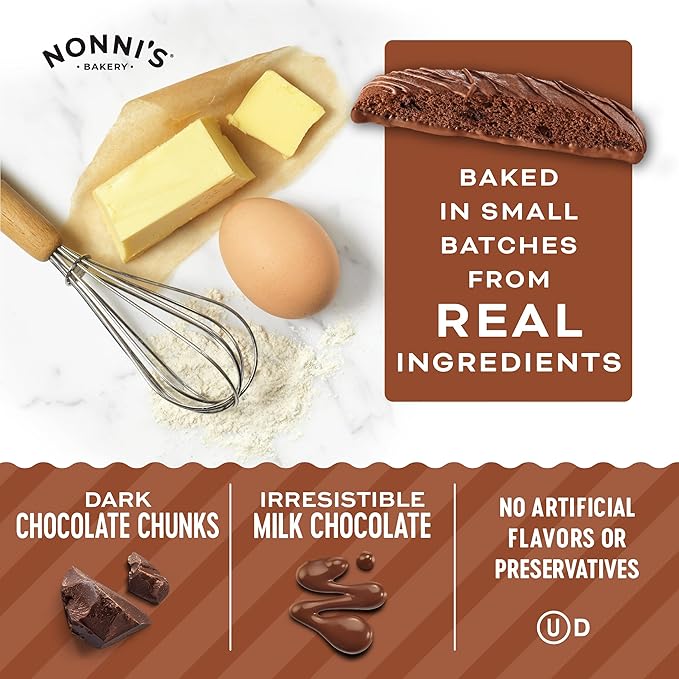 Nonni's Triple Chocolate Biscotti Italian Cookies - 6 Boxes Triple Chocolate Italian Biscotti Cookies w/Dark Chocolate - Biscotti Individually Wrapped Cookies - Kosher Chocolate Coffee Cookie 6.88 oz